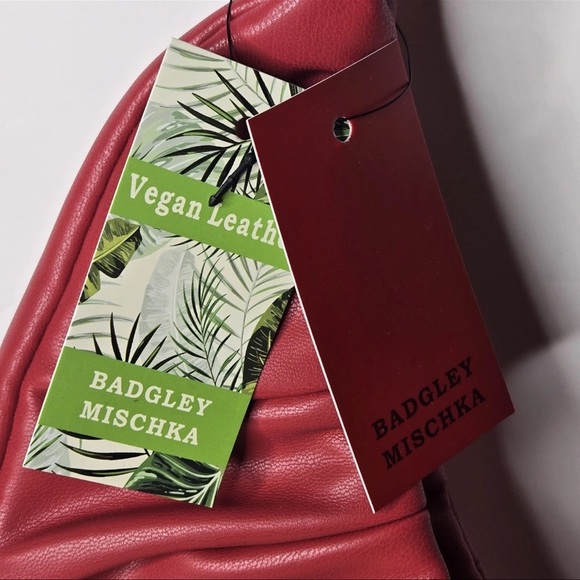 Badgley Mischka Red Ruched Leather Hobo - Picture 3 of 10